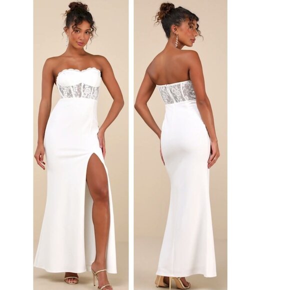Sultry Persona White Lace Strapless Bustier Mermaid Maxi Dress Small New NWT - Picture 1 of 6